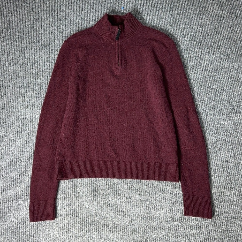 Banana Republic Sweater Mens S Burgundy Quarter‎ Zip Merino Wool Elbow Patches